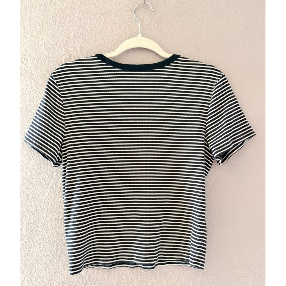 Athleta Signature Rib Crop Tee Navy White Minimalist Athleisure Size Large - Picture 5 of 5